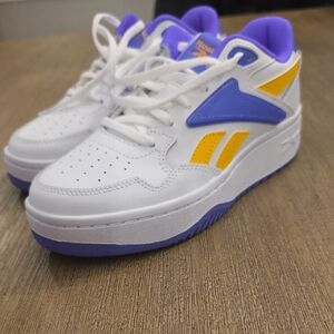 Reebok White Sneakers with Purple and Yellow Accents